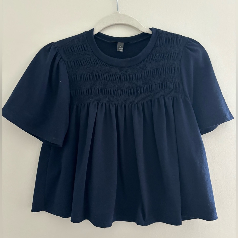 Aqua Women’s Navy Blue Crew Neck Top